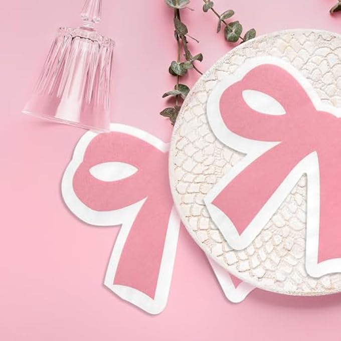 40 SHEETS BOW SHAPE NAPKIN PAPER NAPKINS CUTE GIRL PINK SHAPED PAPER NAPKINS CAN BE USED FOR CHILDREN'S BIRTHDAY PARTY - Image 4